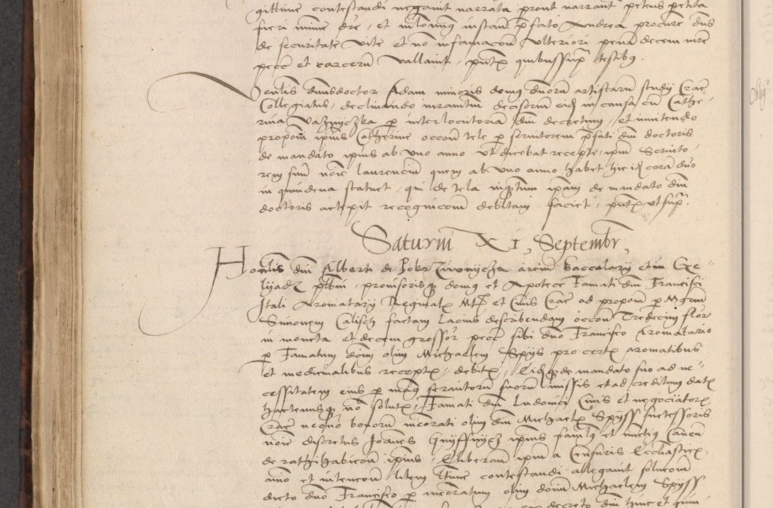 Zdjęcie nr 574 dla obiektu archiwalnego: INRI. Acta actorum, obligacionum et sentenciarum tam interlocutoriarum quam diffinitivarum coram reverendo patre ac egregio viro domino Jacobo Erciss[o]wski decretorum doctorem, canonico et officiali generali Cracoviensi ad annum Domini 1528, indicionem primam, pontificatus sanctissimi in Christo patris et domini domini Clementis divina probidendcia pape seprtimi, annum quintum, per Stanislaum de Mordi legalem consistorii notarium omine felici inchoantur