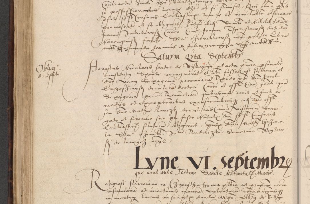 Zdjęcie nr 570 dla obiektu archiwalnego: INRI. Acta actorum, obligacionum et sentenciarum tam interlocutoriarum quam diffinitivarum coram reverendo patre ac egregio viro domino Jacobo Erciss[o]wski decretorum doctorem, canonico et officiali generali Cracoviensi ad annum Domini 1528, indicionem primam, pontificatus sanctissimi in Christo patris et domini domini Clementis divina probidendcia pape seprtimi, annum quintum, per Stanislaum de Mordi legalem consistorii notarium omine felici inchoantur