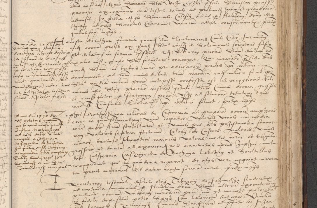 Zdjęcie nr 565 dla obiektu archiwalnego: INRI. Acta actorum, obligacionum et sentenciarum tam interlocutoriarum quam diffinitivarum coram reverendo patre ac egregio viro domino Jacobo Erciss[o]wski decretorum doctorem, canonico et officiali generali Cracoviensi ad annum Domini 1528, indicionem primam, pontificatus sanctissimi in Christo patris et domini domini Clementis divina probidendcia pape seprtimi, annum quintum, per Stanislaum de Mordi legalem consistorii notarium omine felici inchoantur