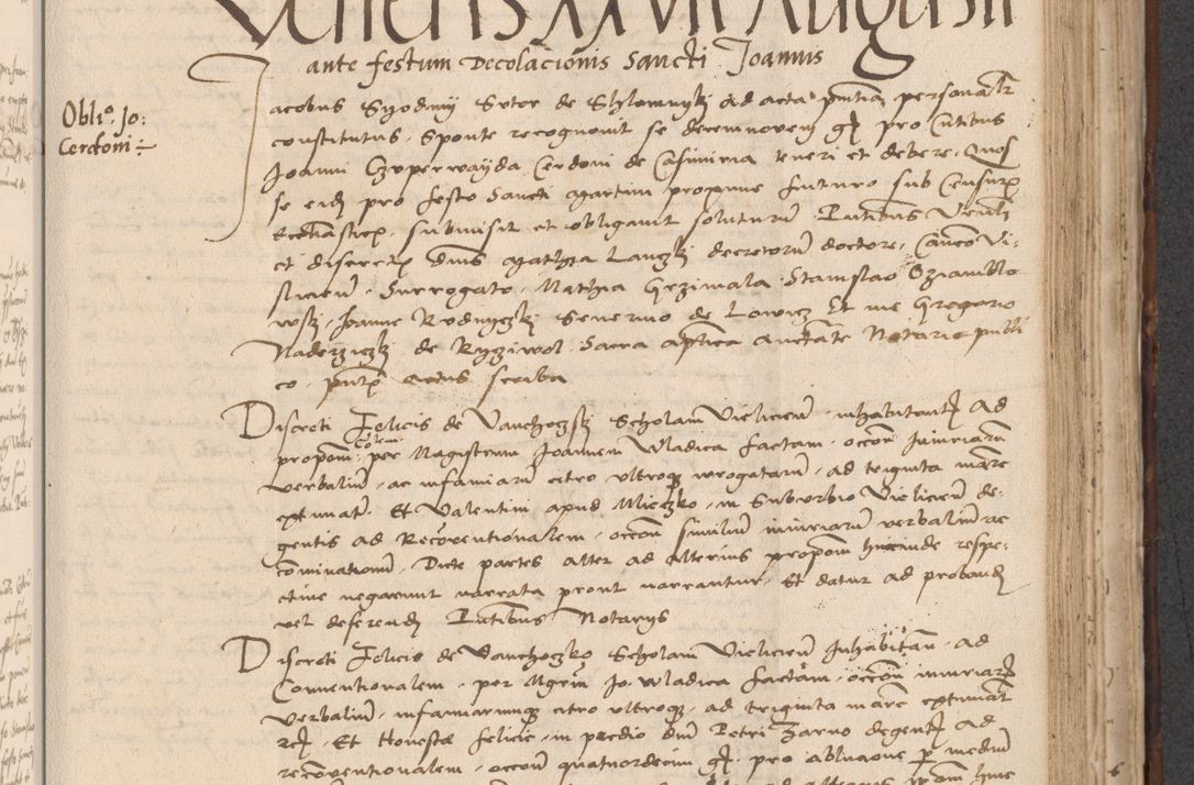 Zdjęcie nr 559 dla obiektu archiwalnego: INRI. Acta actorum, obligacionum et sentenciarum tam interlocutoriarum quam diffinitivarum coram reverendo patre ac egregio viro domino Jacobo Erciss[o]wski decretorum doctorem, canonico et officiali generali Cracoviensi ad annum Domini 1528, indicionem primam, pontificatus sanctissimi in Christo patris et domini domini Clementis divina probidendcia pape seprtimi, annum quintum, per Stanislaum de Mordi legalem consistorii notarium omine felici inchoantur
