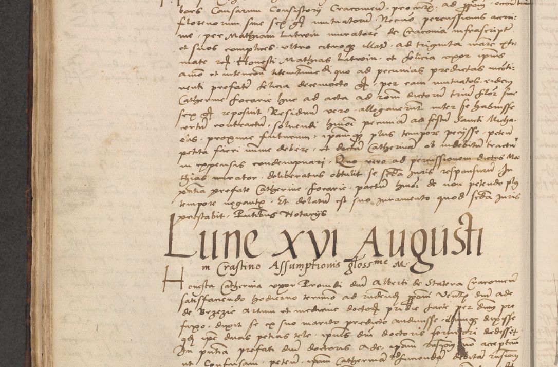 Zdjęcie nr 552 dla obiektu archiwalnego: INRI. Acta actorum, obligacionum et sentenciarum tam interlocutoriarum quam diffinitivarum coram reverendo patre ac egregio viro domino Jacobo Erciss[o]wski decretorum doctorem, canonico et officiali generali Cracoviensi ad annum Domini 1528, indicionem primam, pontificatus sanctissimi in Christo patris et domini domini Clementis divina probidendcia pape seprtimi, annum quintum, per Stanislaum de Mordi legalem consistorii notarium omine felici inchoantur