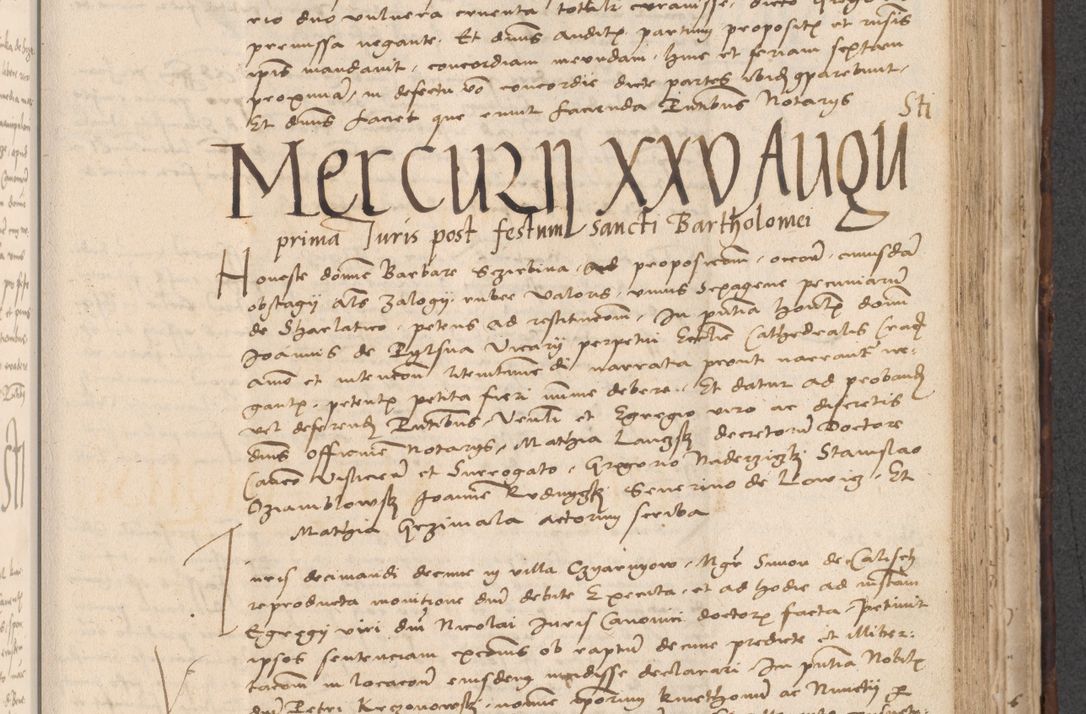 Zdjęcie nr 557 dla obiektu archiwalnego: INRI. Acta actorum, obligacionum et sentenciarum tam interlocutoriarum quam diffinitivarum coram reverendo patre ac egregio viro domino Jacobo Erciss[o]wski decretorum doctorem, canonico et officiali generali Cracoviensi ad annum Domini 1528, indicionem primam, pontificatus sanctissimi in Christo patris et domini domini Clementis divina probidendcia pape seprtimi, annum quintum, per Stanislaum de Mordi legalem consistorii notarium omine felici inchoantur