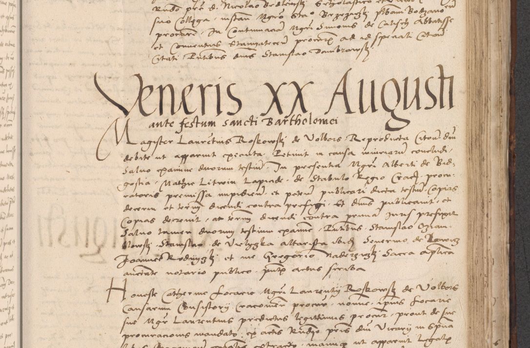 Zdjęcie nr 555 dla obiektu archiwalnego: INRI. Acta actorum, obligacionum et sentenciarum tam interlocutoriarum quam diffinitivarum coram reverendo patre ac egregio viro domino Jacobo Erciss[o]wski decretorum doctorem, canonico et officiali generali Cracoviensi ad annum Domini 1528, indicionem primam, pontificatus sanctissimi in Christo patris et domini domini Clementis divina probidendcia pape seprtimi, annum quintum, per Stanislaum de Mordi legalem consistorii notarium omine felici inchoantur