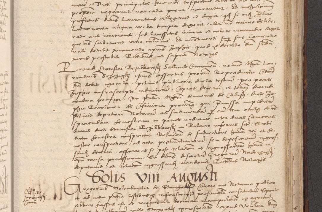 Zdjęcie nr 549 dla obiektu archiwalnego: INRI. Acta actorum, obligacionum et sentenciarum tam interlocutoriarum quam diffinitivarum coram reverendo patre ac egregio viro domino Jacobo Erciss[o]wski decretorum doctorem, canonico et officiali generali Cracoviensi ad annum Domini 1528, indicionem primam, pontificatus sanctissimi in Christo patris et domini domini Clementis divina probidendcia pape seprtimi, annum quintum, per Stanislaum de Mordi legalem consistorii notarium omine felici inchoantur