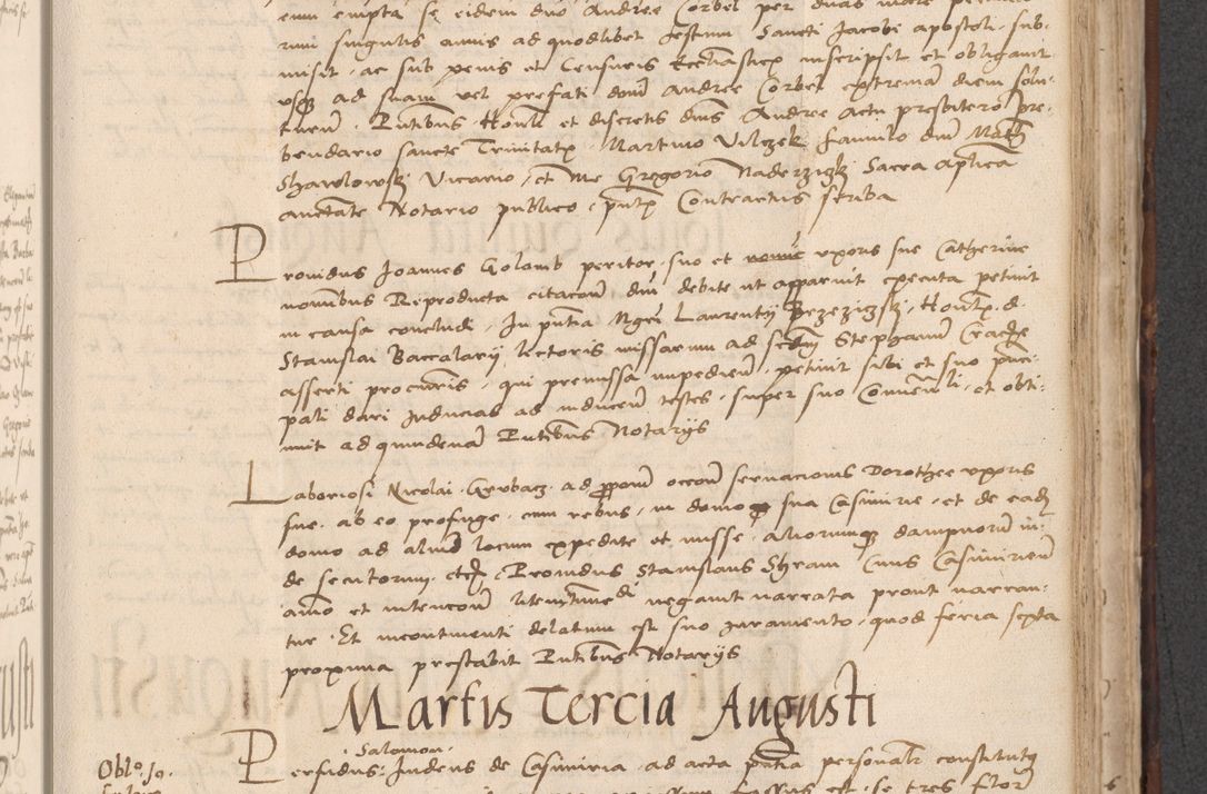 Zdjęcie nr 547 dla obiektu archiwalnego: INRI. Acta actorum, obligacionum et sentenciarum tam interlocutoriarum quam diffinitivarum coram reverendo patre ac egregio viro domino Jacobo Erciss[o]wski decretorum doctorem, canonico et officiali generali Cracoviensi ad annum Domini 1528, indicionem primam, pontificatus sanctissimi in Christo patris et domini domini Clementis divina probidendcia pape seprtimi, annum quintum, per Stanislaum de Mordi legalem consistorii notarium omine felici inchoantur