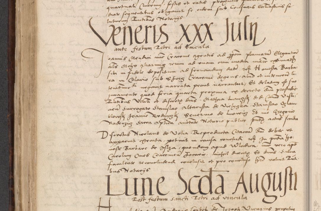 Zdjęcie nr 546 dla obiektu archiwalnego: INRI. Acta actorum, obligacionum et sentenciarum tam interlocutoriarum quam diffinitivarum coram reverendo patre ac egregio viro domino Jacobo Erciss[o]wski decretorum doctorem, canonico et officiali generali Cracoviensi ad annum Domini 1528, indicionem primam, pontificatus sanctissimi in Christo patris et domini domini Clementis divina probidendcia pape seprtimi, annum quintum, per Stanislaum de Mordi legalem consistorii notarium omine felici inchoantur