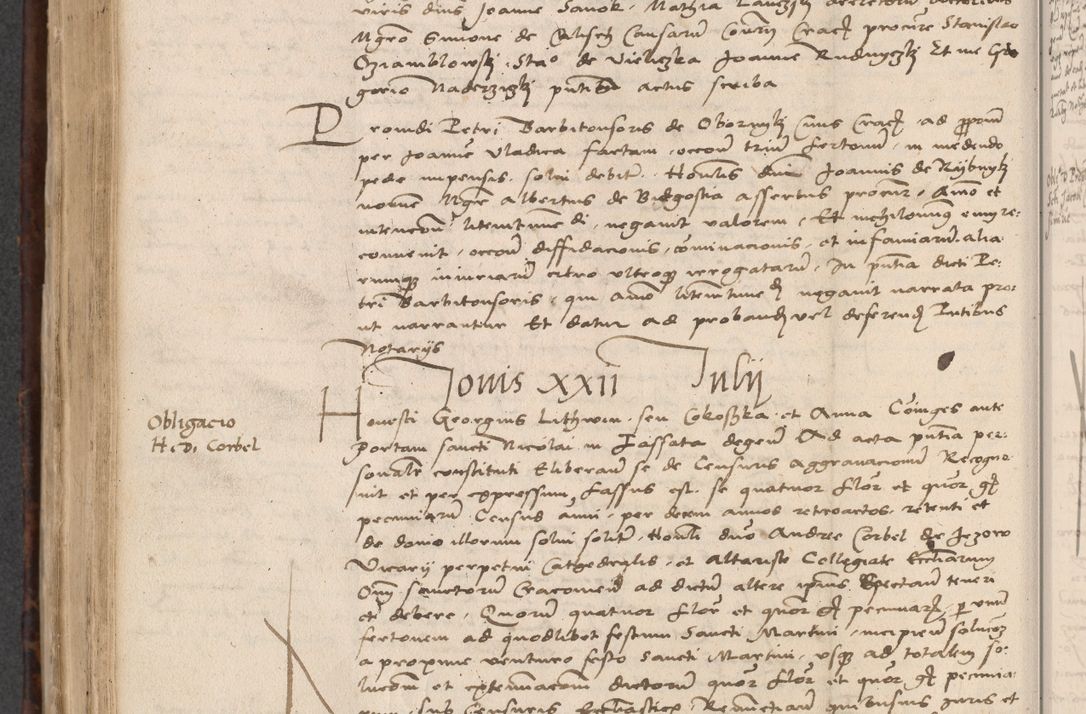 Zdjęcie nr 542 dla obiektu archiwalnego: INRI. Acta actorum, obligacionum et sentenciarum tam interlocutoriarum quam diffinitivarum coram reverendo patre ac egregio viro domino Jacobo Erciss[o]wski decretorum doctorem, canonico et officiali generali Cracoviensi ad annum Domini 1528, indicionem primam, pontificatus sanctissimi in Christo patris et domini domini Clementis divina probidendcia pape seprtimi, annum quintum, per Stanislaum de Mordi legalem consistorii notarium omine felici inchoantur