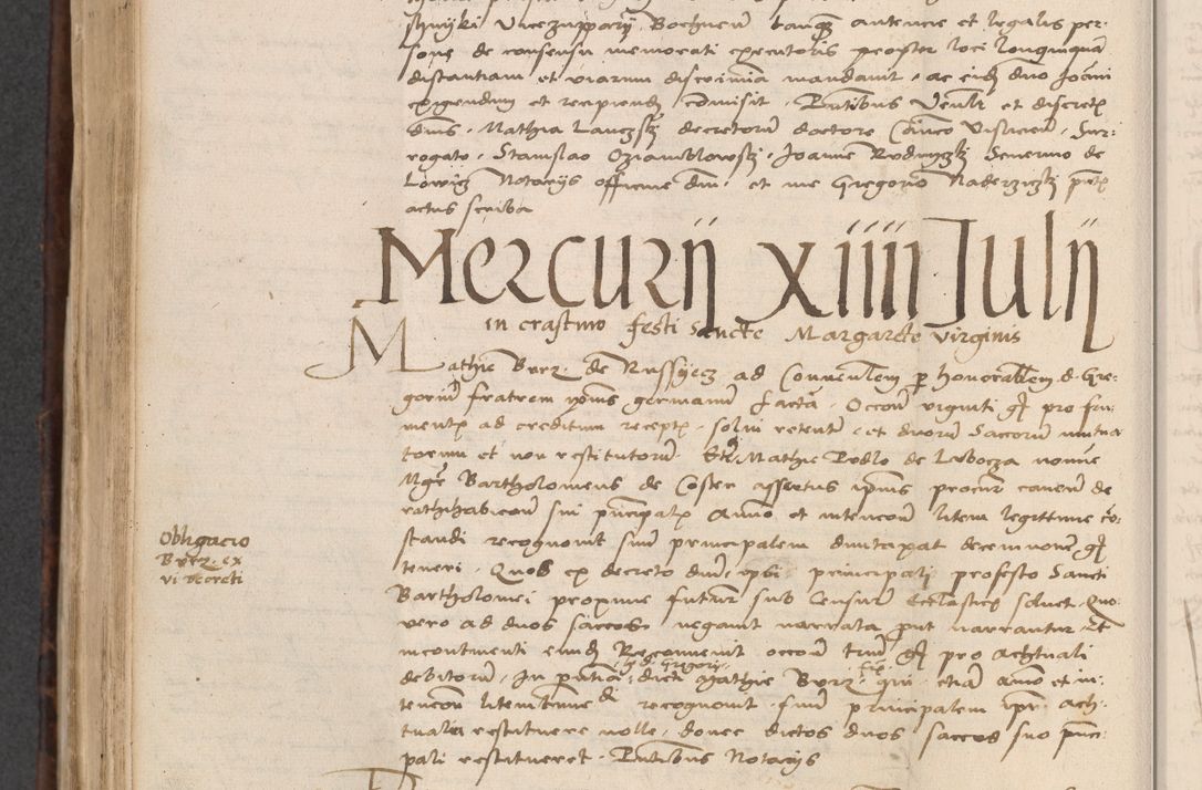 Zdjęcie nr 538 dla obiektu archiwalnego: INRI. Acta actorum, obligacionum et sentenciarum tam interlocutoriarum quam diffinitivarum coram reverendo patre ac egregio viro domino Jacobo Erciss[o]wski decretorum doctorem, canonico et officiali generali Cracoviensi ad annum Domini 1528, indicionem primam, pontificatus sanctissimi in Christo patris et domini domini Clementis divina probidendcia pape seprtimi, annum quintum, per Stanislaum de Mordi legalem consistorii notarium omine felici inchoantur