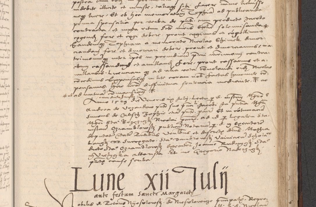 Zdjęcie nr 533 dla obiektu archiwalnego: INRI. Acta actorum, obligacionum et sentenciarum tam interlocutoriarum quam diffinitivarum coram reverendo patre ac egregio viro domino Jacobo Erciss[o]wski decretorum doctorem, canonico et officiali generali Cracoviensi ad annum Domini 1528, indicionem primam, pontificatus sanctissimi in Christo patris et domini domini Clementis divina probidendcia pape seprtimi, annum quintum, per Stanislaum de Mordi legalem consistorii notarium omine felici inchoantur