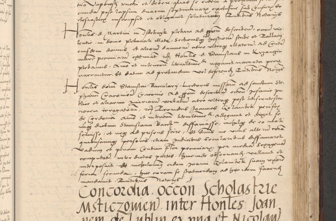Zdjęcie nr 517 dla obiektu archiwalnego: INRI. Acta actorum, obligacionum et sentenciarum tam interlocutoriarum quam diffinitivarum coram reverendo patre ac egregio viro domino Jacobo Erciss[o]wski decretorum doctorem, canonico et officiali generali Cracoviensi ad annum Domini 1528, indicionem primam, pontificatus sanctissimi in Christo patris et domini domini Clementis divina probidendcia pape seprtimi, annum quintum, per Stanislaum de Mordi legalem consistorii notarium omine felici inchoantur