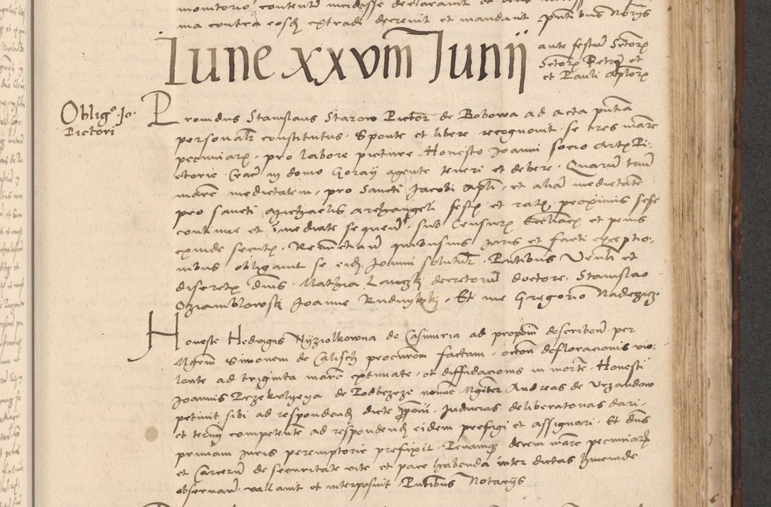 Zdjęcie nr 519 dla obiektu archiwalnego: INRI. Acta actorum, obligacionum et sentenciarum tam interlocutoriarum quam diffinitivarum coram reverendo patre ac egregio viro domino Jacobo Erciss[o]wski decretorum doctorem, canonico et officiali generali Cracoviensi ad annum Domini 1528, indicionem primam, pontificatus sanctissimi in Christo patris et domini domini Clementis divina probidendcia pape seprtimi, annum quintum, per Stanislaum de Mordi legalem consistorii notarium omine felici inchoantur