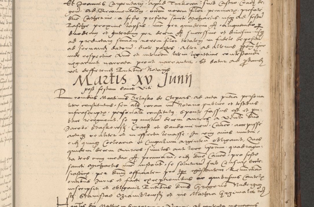 Zdjęcie nr 507 dla obiektu archiwalnego: INRI. Acta actorum, obligacionum et sentenciarum tam interlocutoriarum quam diffinitivarum coram reverendo patre ac egregio viro domino Jacobo Erciss[o]wski decretorum doctorem, canonico et officiali generali Cracoviensi ad annum Domini 1528, indicionem primam, pontificatus sanctissimi in Christo patris et domini domini Clementis divina probidendcia pape seprtimi, annum quintum, per Stanislaum de Mordi legalem consistorii notarium omine felici inchoantur