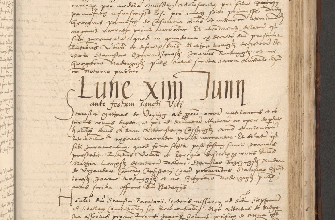 Zdjęcie nr 505 dla obiektu archiwalnego: INRI. Acta actorum, obligacionum et sentenciarum tam interlocutoriarum quam diffinitivarum coram reverendo patre ac egregio viro domino Jacobo Erciss[o]wski decretorum doctorem, canonico et officiali generali Cracoviensi ad annum Domini 1528, indicionem primam, pontificatus sanctissimi in Christo patris et domini domini Clementis divina probidendcia pape seprtimi, annum quintum, per Stanislaum de Mordi legalem consistorii notarium omine felici inchoantur