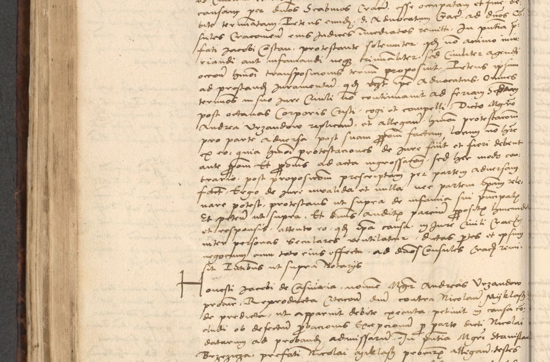 Zdjęcie nr 504 dla obiektu archiwalnego: INRI. Acta actorum, obligacionum et sentenciarum tam interlocutoriarum quam diffinitivarum coram reverendo patre ac egregio viro domino Jacobo Erciss[o]wski decretorum doctorem, canonico et officiali generali Cracoviensi ad annum Domini 1528, indicionem primam, pontificatus sanctissimi in Christo patris et domini domini Clementis divina probidendcia pape seprtimi, annum quintum, per Stanislaum de Mordi legalem consistorii notarium omine felici inchoantur