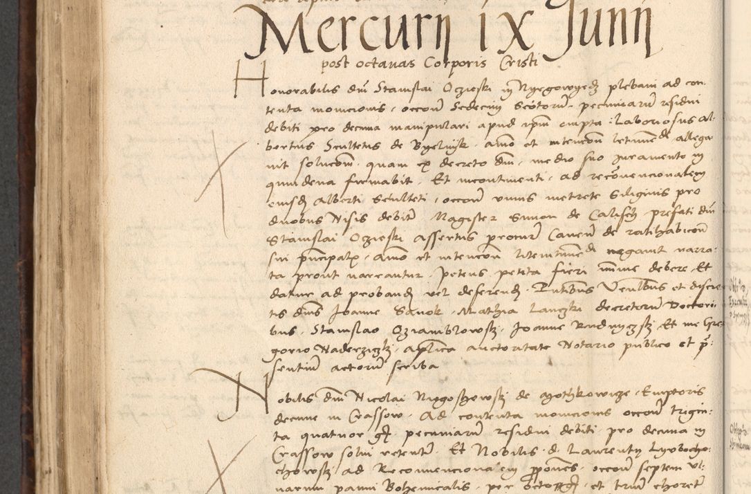 Zdjęcie nr 500 dla obiektu archiwalnego: INRI. Acta actorum, obligacionum et sentenciarum tam interlocutoriarum quam diffinitivarum coram reverendo patre ac egregio viro domino Jacobo Erciss[o]wski decretorum doctorem, canonico et officiali generali Cracoviensi ad annum Domini 1528, indicionem primam, pontificatus sanctissimi in Christo patris et domini domini Clementis divina probidendcia pape seprtimi, annum quintum, per Stanislaum de Mordi legalem consistorii notarium omine felici inchoantur