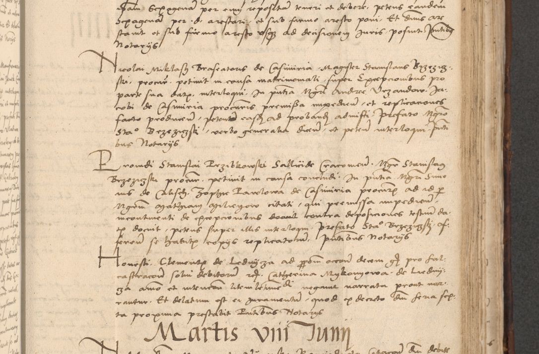 Zdjęcie nr 499 dla obiektu archiwalnego: INRI. Acta actorum, obligacionum et sentenciarum tam interlocutoriarum quam diffinitivarum coram reverendo patre ac egregio viro domino Jacobo Erciss[o]wski decretorum doctorem, canonico et officiali generali Cracoviensi ad annum Domini 1528, indicionem primam, pontificatus sanctissimi in Christo patris et domini domini Clementis divina probidendcia pape seprtimi, annum quintum, per Stanislaum de Mordi legalem consistorii notarium omine felici inchoantur
