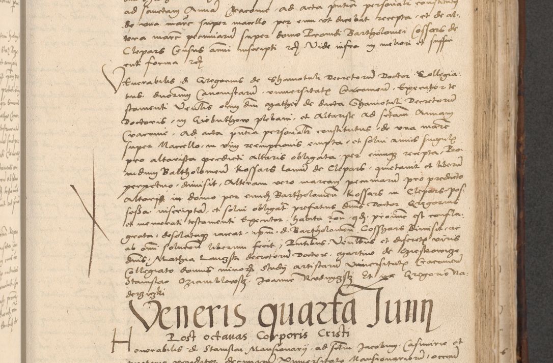 Zdjęcie nr 497 dla obiektu archiwalnego: INRI. Acta actorum, obligacionum et sentenciarum tam interlocutoriarum quam diffinitivarum coram reverendo patre ac egregio viro domino Jacobo Erciss[o]wski decretorum doctorem, canonico et officiali generali Cracoviensi ad annum Domini 1528, indicionem primam, pontificatus sanctissimi in Christo patris et domini domini Clementis divina probidendcia pape seprtimi, annum quintum, per Stanislaum de Mordi legalem consistorii notarium omine felici inchoantur
