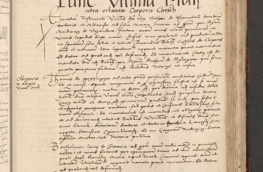 Zdjęcie nr 495 dla obiektu archiwalnego: INRI. Acta actorum, obligacionum et sentenciarum tam interlocutoriarum quam diffinitivarum coram reverendo patre ac egregio viro domino Jacobo Erciss[o]wski decretorum doctorem, canonico et officiali generali Cracoviensi ad annum Domini 1528, indicionem primam, pontificatus sanctissimi in Christo patris et domini domini Clementis divina probidendcia pape seprtimi, annum quintum, per Stanislaum de Mordi legalem consistorii notarium omine felici inchoantur