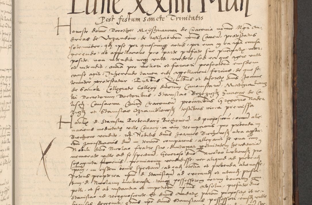 Zdjęcie nr 489 dla obiektu archiwalnego: INRI. Acta actorum, obligacionum et sentenciarum tam interlocutoriarum quam diffinitivarum coram reverendo patre ac egregio viro domino Jacobo Erciss[o]wski decretorum doctorem, canonico et officiali generali Cracoviensi ad annum Domini 1528, indicionem primam, pontificatus sanctissimi in Christo patris et domini domini Clementis divina probidendcia pape seprtimi, annum quintum, per Stanislaum de Mordi legalem consistorii notarium omine felici inchoantur