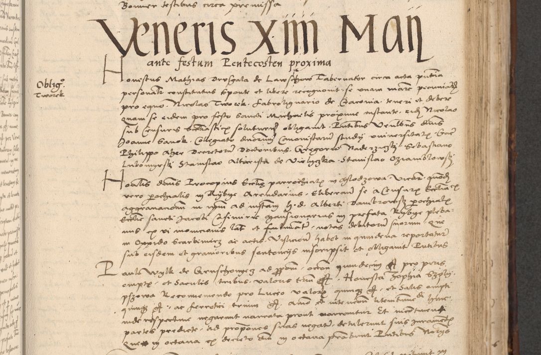 Zdjęcie nr 481 dla obiektu archiwalnego: INRI. Acta actorum, obligacionum et sentenciarum tam interlocutoriarum quam diffinitivarum coram reverendo patre ac egregio viro domino Jacobo Erciss[o]wski decretorum doctorem, canonico et officiali generali Cracoviensi ad annum Domini 1528, indicionem primam, pontificatus sanctissimi in Christo patris et domini domini Clementis divina probidendcia pape seprtimi, annum quintum, per Stanislaum de Mordi legalem consistorii notarium omine felici inchoantur