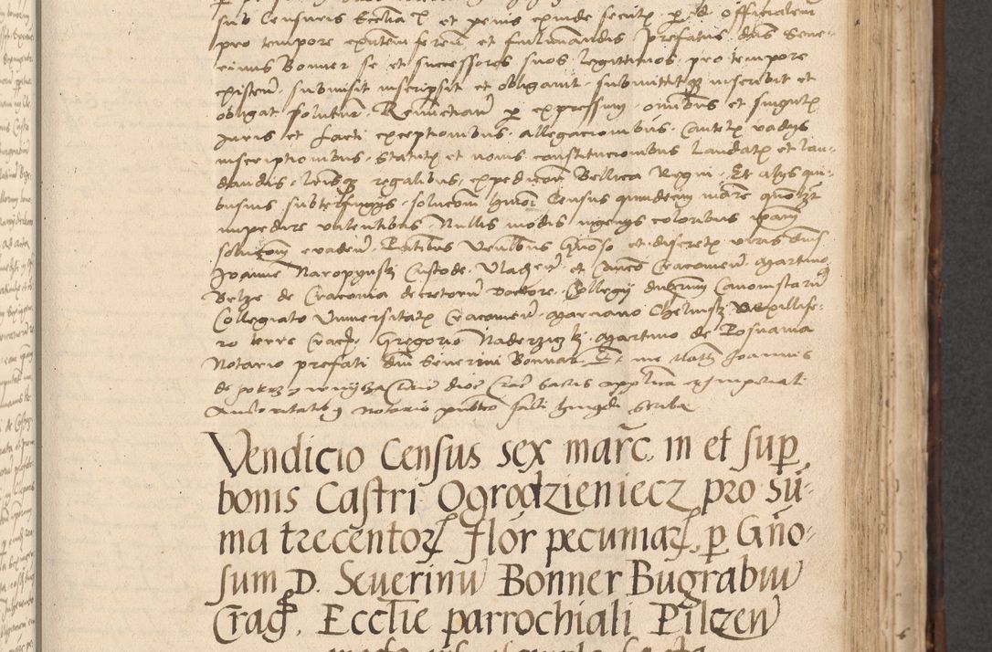 Zdjęcie nr 479 dla obiektu archiwalnego: INRI. Acta actorum, obligacionum et sentenciarum tam interlocutoriarum quam diffinitivarum coram reverendo patre ac egregio viro domino Jacobo Erciss[o]wski decretorum doctorem, canonico et officiali generali Cracoviensi ad annum Domini 1528, indicionem primam, pontificatus sanctissimi in Christo patris et domini domini Clementis divina probidendcia pape seprtimi, annum quintum, per Stanislaum de Mordi legalem consistorii notarium omine felici inchoantur