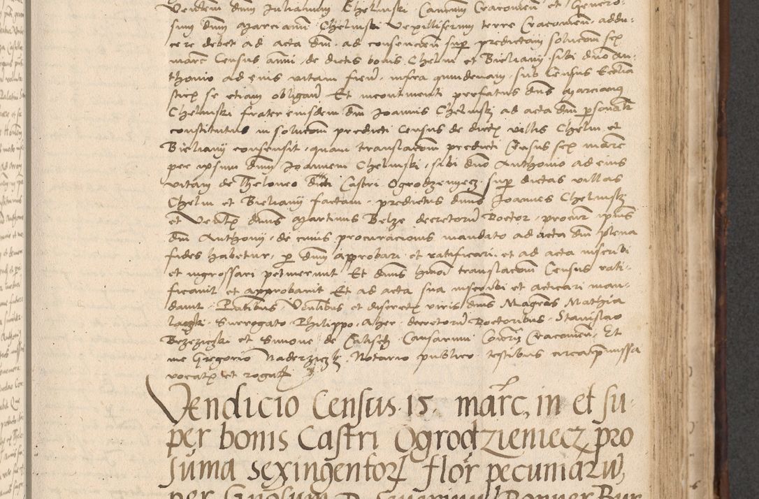 Zdjęcie nr 477 dla obiektu archiwalnego: INRI. Acta actorum, obligacionum et sentenciarum tam interlocutoriarum quam diffinitivarum coram reverendo patre ac egregio viro domino Jacobo Erciss[o]wski decretorum doctorem, canonico et officiali generali Cracoviensi ad annum Domini 1528, indicionem primam, pontificatus sanctissimi in Christo patris et domini domini Clementis divina probidendcia pape seprtimi, annum quintum, per Stanislaum de Mordi legalem consistorii notarium omine felici inchoantur