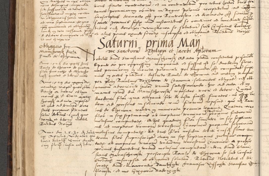 Zdjęcie nr 464 dla obiektu archiwalnego: INRI. Acta actorum, obligacionum et sentenciarum tam interlocutoriarum quam diffinitivarum coram reverendo patre ac egregio viro domino Jacobo Erciss[o]wski decretorum doctorem, canonico et officiali generali Cracoviensi ad annum Domini 1528, indicionem primam, pontificatus sanctissimi in Christo patris et domini domini Clementis divina probidendcia pape seprtimi, annum quintum, per Stanislaum de Mordi legalem consistorii notarium omine felici inchoantur