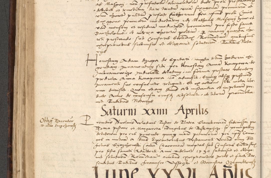 Zdjęcie nr 460 dla obiektu archiwalnego: INRI. Acta actorum, obligacionum et sentenciarum tam interlocutoriarum quam diffinitivarum coram reverendo patre ac egregio viro domino Jacobo Erciss[o]wski decretorum doctorem, canonico et officiali generali Cracoviensi ad annum Domini 1528, indicionem primam, pontificatus sanctissimi in Christo patris et domini domini Clementis divina probidendcia pape seprtimi, annum quintum, per Stanislaum de Mordi legalem consistorii notarium omine felici inchoantur