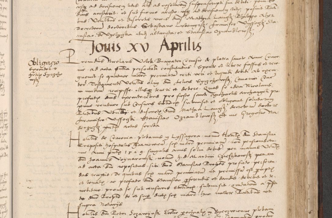 Zdjęcie nr 453 dla obiektu archiwalnego: INRI. Acta actorum, obligacionum et sentenciarum tam interlocutoriarum quam diffinitivarum coram reverendo patre ac egregio viro domino Jacobo Erciss[o]wski decretorum doctorem, canonico et officiali generali Cracoviensi ad annum Domini 1528, indicionem primam, pontificatus sanctissimi in Christo patris et domini domini Clementis divina probidendcia pape seprtimi, annum quintum, per Stanislaum de Mordi legalem consistorii notarium omine felici inchoantur