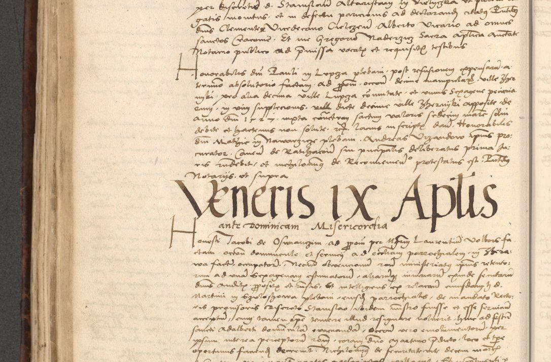 Zdjęcie nr 448 dla obiektu archiwalnego: INRI. Acta actorum, obligacionum et sentenciarum tam interlocutoriarum quam diffinitivarum coram reverendo patre ac egregio viro domino Jacobo Erciss[o]wski decretorum doctorem, canonico et officiali generali Cracoviensi ad annum Domini 1528, indicionem primam, pontificatus sanctissimi in Christo patris et domini domini Clementis divina probidendcia pape seprtimi, annum quintum, per Stanislaum de Mordi legalem consistorii notarium omine felici inchoantur