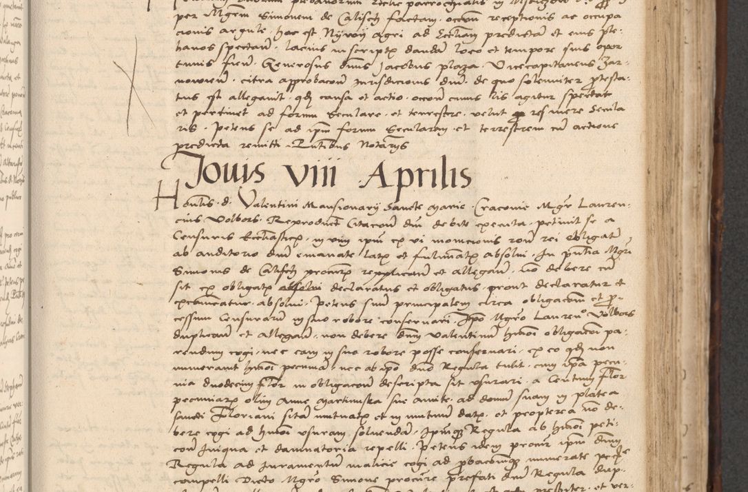 Zdjęcie nr 445 dla obiektu archiwalnego: INRI. Acta actorum, obligacionum et sentenciarum tam interlocutoriarum quam diffinitivarum coram reverendo patre ac egregio viro domino Jacobo Erciss[o]wski decretorum doctorem, canonico et officiali generali Cracoviensi ad annum Domini 1528, indicionem primam, pontificatus sanctissimi in Christo patris et domini domini Clementis divina probidendcia pape seprtimi, annum quintum, per Stanislaum de Mordi legalem consistorii notarium omine felici inchoantur