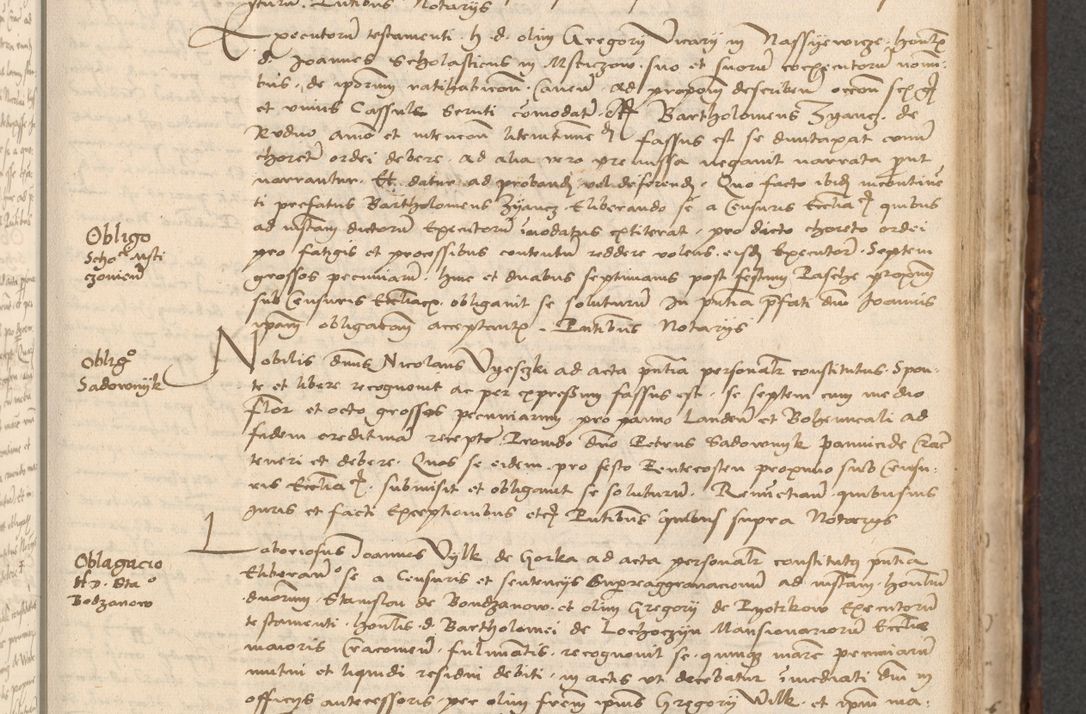 Zdjęcie nr 423 dla obiektu archiwalnego: INRI. Acta actorum, obligacionum et sentenciarum tam interlocutoriarum quam diffinitivarum coram reverendo patre ac egregio viro domino Jacobo Erciss[o]wski decretorum doctorem, canonico et officiali generali Cracoviensi ad annum Domini 1528, indicionem primam, pontificatus sanctissimi in Christo patris et domini domini Clementis divina probidendcia pape seprtimi, annum quintum, per Stanislaum de Mordi legalem consistorii notarium omine felici inchoantur