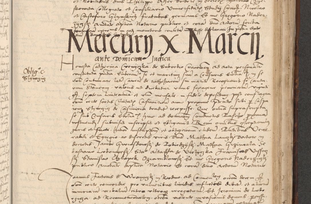 Zdjęcie nr 413 dla obiektu archiwalnego: INRI. Acta actorum, obligacionum et sentenciarum tam interlocutoriarum quam diffinitivarum coram reverendo patre ac egregio viro domino Jacobo Erciss[o]wski decretorum doctorem, canonico et officiali generali Cracoviensi ad annum Domini 1528, indicionem primam, pontificatus sanctissimi in Christo patris et domini domini Clementis divina probidendcia pape seprtimi, annum quintum, per Stanislaum de Mordi legalem consistorii notarium omine felici inchoantur