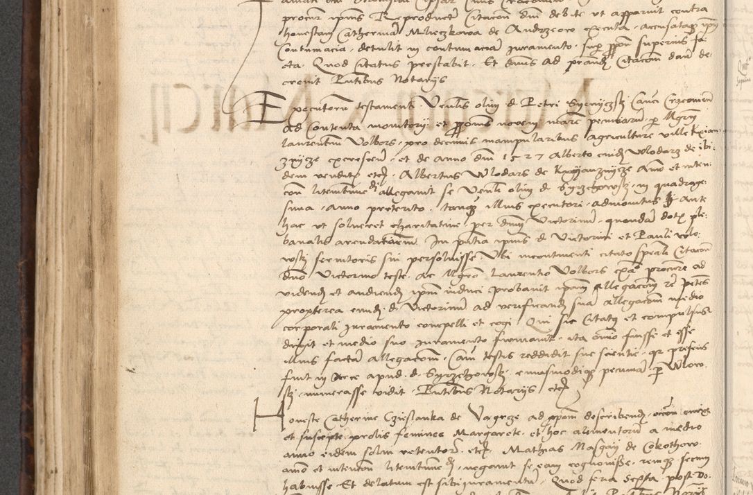 Zdjęcie nr 414 dla obiektu archiwalnego: INRI. Acta actorum, obligacionum et sentenciarum tam interlocutoriarum quam diffinitivarum coram reverendo patre ac egregio viro domino Jacobo Erciss[o]wski decretorum doctorem, canonico et officiali generali Cracoviensi ad annum Domini 1528, indicionem primam, pontificatus sanctissimi in Christo patris et domini domini Clementis divina probidendcia pape seprtimi, annum quintum, per Stanislaum de Mordi legalem consistorii notarium omine felici inchoantur