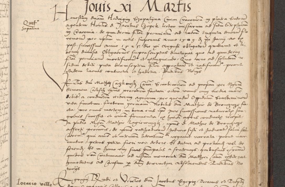 Zdjęcie nr 415 dla obiektu archiwalnego: INRI. Acta actorum, obligacionum et sentenciarum tam interlocutoriarum quam diffinitivarum coram reverendo patre ac egregio viro domino Jacobo Erciss[o]wski decretorum doctorem, canonico et officiali generali Cracoviensi ad annum Domini 1528, indicionem primam, pontificatus sanctissimi in Christo patris et domini domini Clementis divina probidendcia pape seprtimi, annum quintum, per Stanislaum de Mordi legalem consistorii notarium omine felici inchoantur