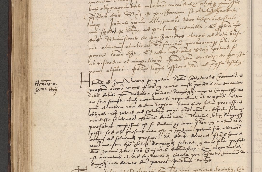 Zdjęcie nr 606 dla obiektu archiwalnego: INRI. Acta actorum, obligacionum et sentenciarum tam interlocutoriarum quam diffinitivarum coram reverendo patre ac egregio viro domino Jacobo Erciss[o]wski decretorum doctorem, canonico et officiali generali Cracoviensi ad annum Domini 1528, indicionem primam, pontificatus sanctissimi in Christo patris et domini domini Clementis divina probidendcia pape seprtimi, annum quintum, per Stanislaum de Mordi legalem consistorii notarium omine felici inchoantur