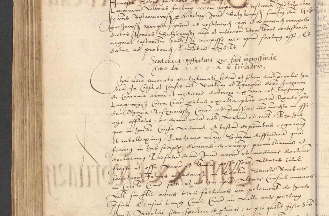 Zdjęcie nr 772 dla obiektu archiwalnego: INRI. Acta actorum, obligacionum et sentenciarum tam interlocutoriarum quam diffinitivarum coram reverendo patre ac egregio viro domino Jacobo Erciss[o]wski decretorum doctorem, canonico et officiali generali Cracoviensi ad annum Domini 1528, indicionem primam, pontificatus sanctissimi in Christo patris et domini domini Clementis divina probidendcia pape seprtimi, annum quintum, per Stanislaum de Mordi legalem consistorii notarium omine felici inchoantur