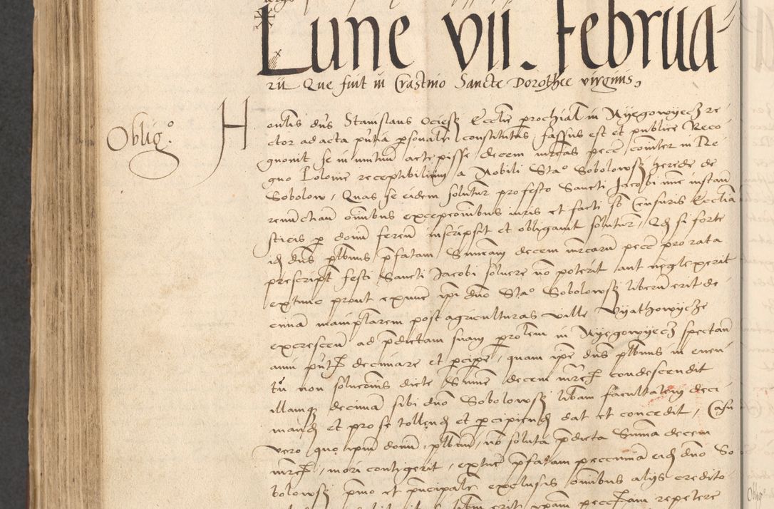 Zdjęcie nr 754 dla obiektu archiwalnego: INRI. Acta actorum, obligacionum et sentenciarum tam interlocutoriarum quam diffinitivarum coram reverendo patre ac egregio viro domino Jacobo Erciss[o]wski decretorum doctorem, canonico et officiali generali Cracoviensi ad annum Domini 1528, indicionem primam, pontificatus sanctissimi in Christo patris et domini domini Clementis divina probidendcia pape seprtimi, annum quintum, per Stanislaum de Mordi legalem consistorii notarium omine felici inchoantur