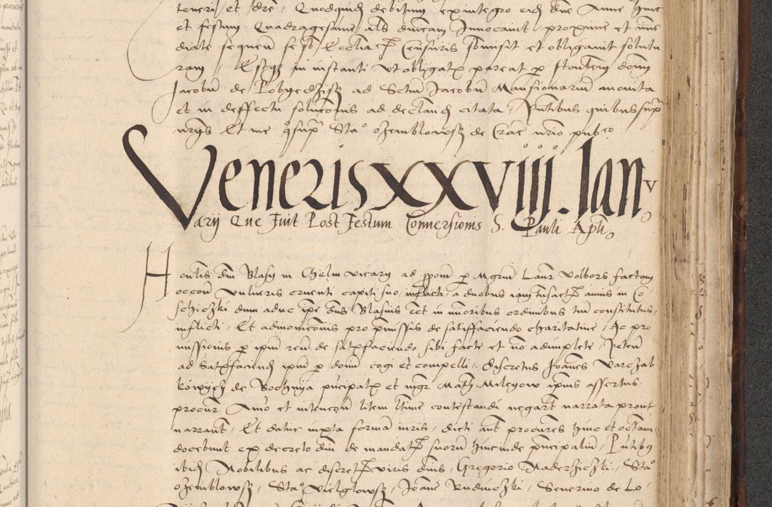 Zdjęcie nr 739 dla obiektu archiwalnego: INRI. Acta actorum, obligacionum et sentenciarum tam interlocutoriarum quam diffinitivarum coram reverendo patre ac egregio viro domino Jacobo Erciss[o]wski decretorum doctorem, canonico et officiali generali Cracoviensi ad annum Domini 1528, indicionem primam, pontificatus sanctissimi in Christo patris et domini domini Clementis divina probidendcia pape seprtimi, annum quintum, per Stanislaum de Mordi legalem consistorii notarium omine felici inchoantur