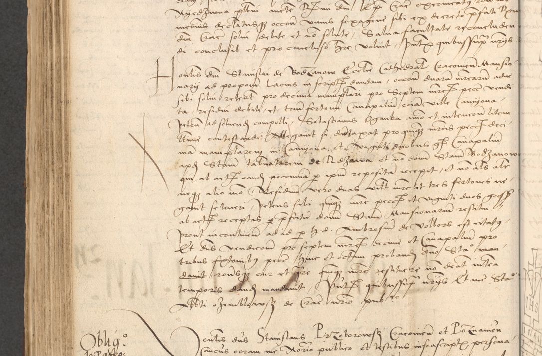 Zdjęcie nr 734 dla obiektu archiwalnego: INRI. Acta actorum, obligacionum et sentenciarum tam interlocutoriarum quam diffinitivarum coram reverendo patre ac egregio viro domino Jacobo Erciss[o]wski decretorum doctorem, canonico et officiali generali Cracoviensi ad annum Domini 1528, indicionem primam, pontificatus sanctissimi in Christo patris et domini domini Clementis divina probidendcia pape seprtimi, annum quintum, per Stanislaum de Mordi legalem consistorii notarium omine felici inchoantur