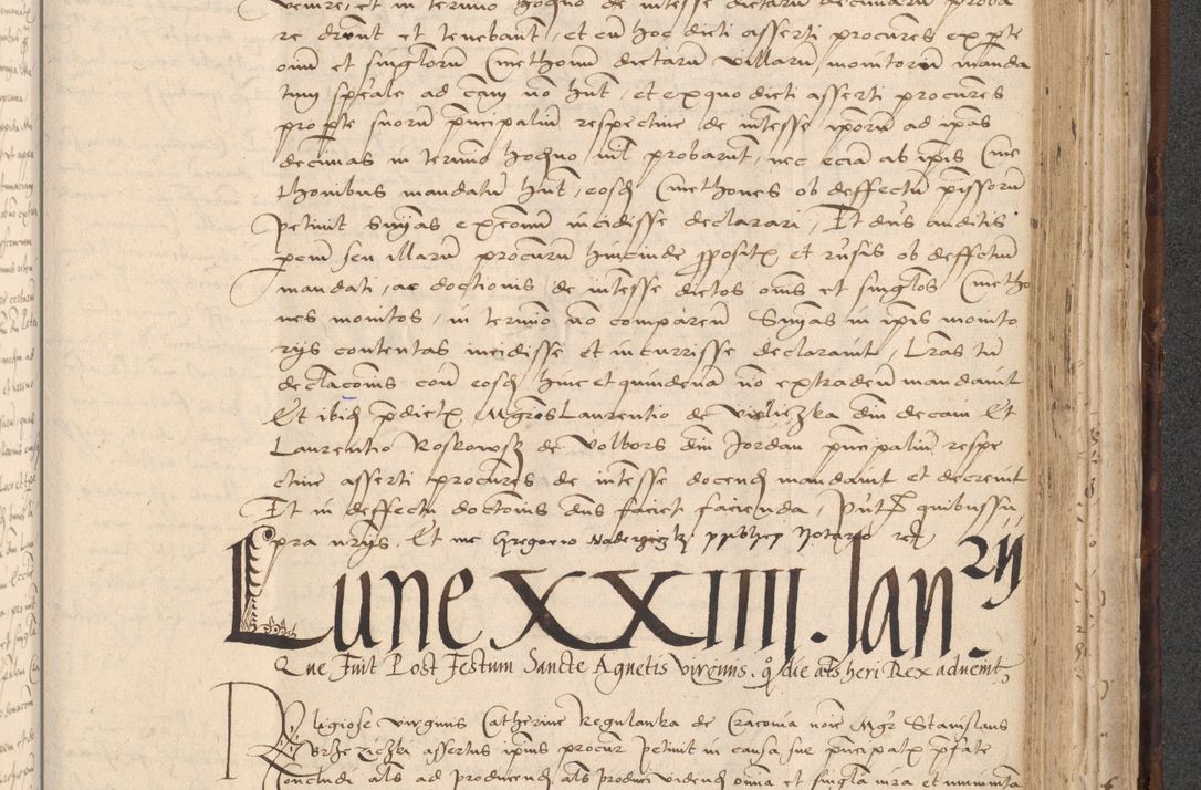 Zdjęcie nr 733 dla obiektu archiwalnego: INRI. Acta actorum, obligacionum et sentenciarum tam interlocutoriarum quam diffinitivarum coram reverendo patre ac egregio viro domino Jacobo Erciss[o]wski decretorum doctorem, canonico et officiali generali Cracoviensi ad annum Domini 1528, indicionem primam, pontificatus sanctissimi in Christo patris et domini domini Clementis divina probidendcia pape seprtimi, annum quintum, per Stanislaum de Mordi legalem consistorii notarium omine felici inchoantur