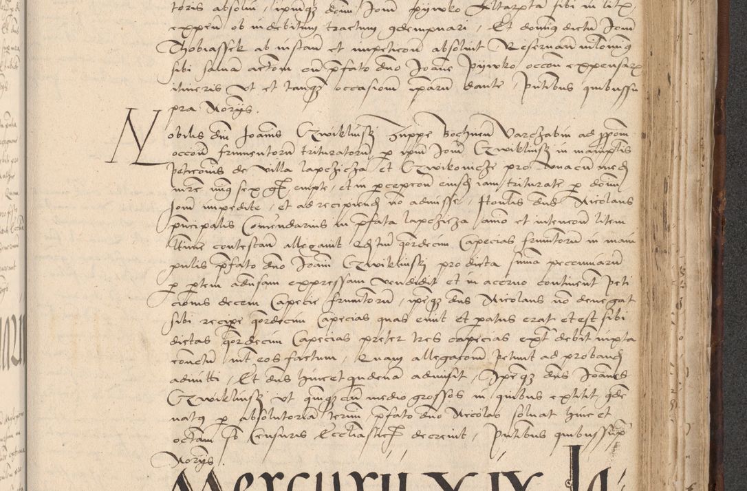 Zdjęcie nr 729 dla obiektu archiwalnego: INRI. Acta actorum, obligacionum et sentenciarum tam interlocutoriarum quam diffinitivarum coram reverendo patre ac egregio viro domino Jacobo Erciss[o]wski decretorum doctorem, canonico et officiali generali Cracoviensi ad annum Domini 1528, indicionem primam, pontificatus sanctissimi in Christo patris et domini domini Clementis divina probidendcia pape seprtimi, annum quintum, per Stanislaum de Mordi legalem consistorii notarium omine felici inchoantur