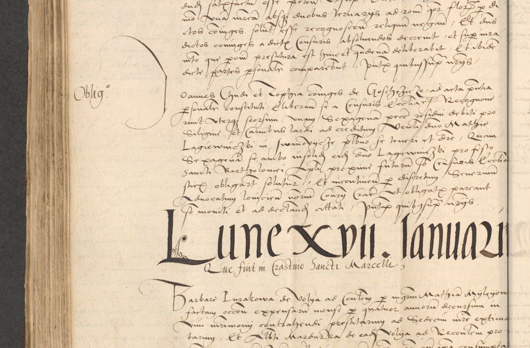 Zdjęcie nr 728 dla obiektu archiwalnego: INRI. Acta actorum, obligacionum et sentenciarum tam interlocutoriarum quam diffinitivarum coram reverendo patre ac egregio viro domino Jacobo Erciss[o]wski decretorum doctorem, canonico et officiali generali Cracoviensi ad annum Domini 1528, indicionem primam, pontificatus sanctissimi in Christo patris et domini domini Clementis divina probidendcia pape seprtimi, annum quintum, per Stanislaum de Mordi legalem consistorii notarium omine felici inchoantur