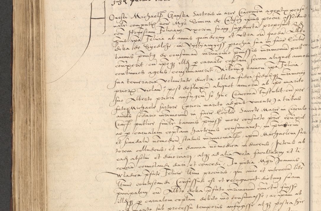 Zdjęcie nr 722 dla obiektu archiwalnego: INRI. Acta actorum, obligacionum et sentenciarum tam interlocutoriarum quam diffinitivarum coram reverendo patre ac egregio viro domino Jacobo Erciss[o]wski decretorum doctorem, canonico et officiali generali Cracoviensi ad annum Domini 1528, indicionem primam, pontificatus sanctissimi in Christo patris et domini domini Clementis divina probidendcia pape seprtimi, annum quintum, per Stanislaum de Mordi legalem consistorii notarium omine felici inchoantur