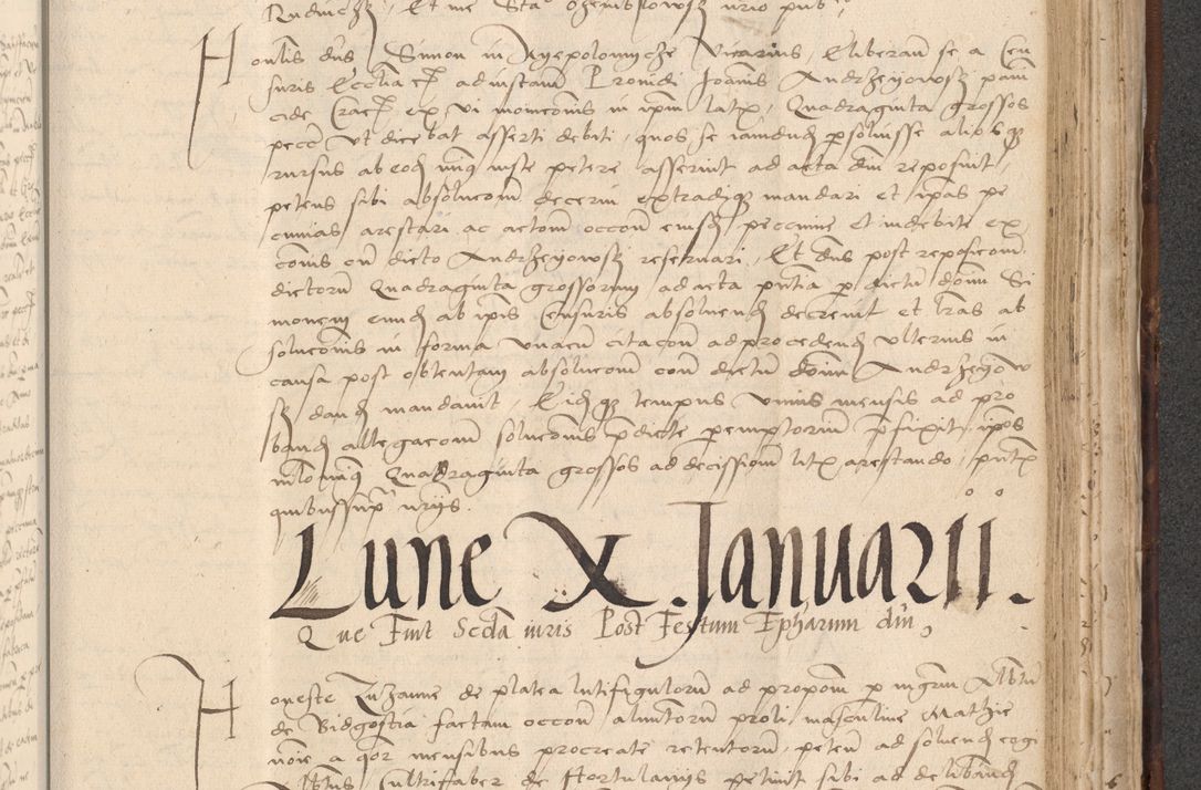 Zdjęcie nr 715 dla obiektu archiwalnego: INRI. Acta actorum, obligacionum et sentenciarum tam interlocutoriarum quam diffinitivarum coram reverendo patre ac egregio viro domino Jacobo Erciss[o]wski decretorum doctorem, canonico et officiali generali Cracoviensi ad annum Domini 1528, indicionem primam, pontificatus sanctissimi in Christo patris et domini domini Clementis divina probidendcia pape seprtimi, annum quintum, per Stanislaum de Mordi legalem consistorii notarium omine felici inchoantur