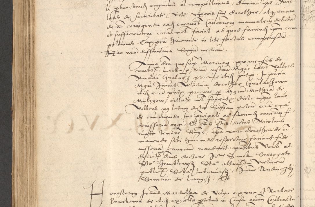Zdjęcie nr 696 dla obiektu archiwalnego: INRI. Acta actorum, obligacionum et sentenciarum tam interlocutoriarum quam diffinitivarum coram reverendo patre ac egregio viro domino Jacobo Erciss[o]wski decretorum doctorem, canonico et officiali generali Cracoviensi ad annum Domini 1528, indicionem primam, pontificatus sanctissimi in Christo patris et domini domini Clementis divina probidendcia pape seprtimi, annum quintum, per Stanislaum de Mordi legalem consistorii notarium omine felici inchoantur
