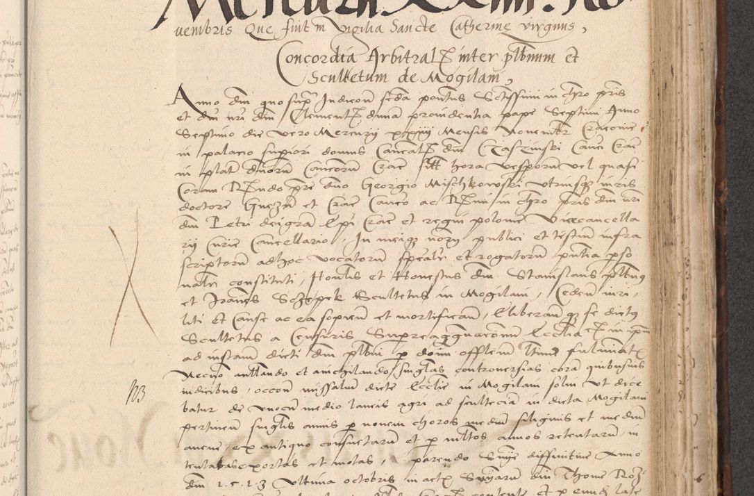 Zdjęcie nr 677 dla obiektu archiwalnego: INRI. Acta actorum, obligacionum et sentenciarum tam interlocutoriarum quam diffinitivarum coram reverendo patre ac egregio viro domino Jacobo Erciss[o]wski decretorum doctorem, canonico et officiali generali Cracoviensi ad annum Domini 1528, indicionem primam, pontificatus sanctissimi in Christo patris et domini domini Clementis divina probidendcia pape seprtimi, annum quintum, per Stanislaum de Mordi legalem consistorii notarium omine felici inchoantur