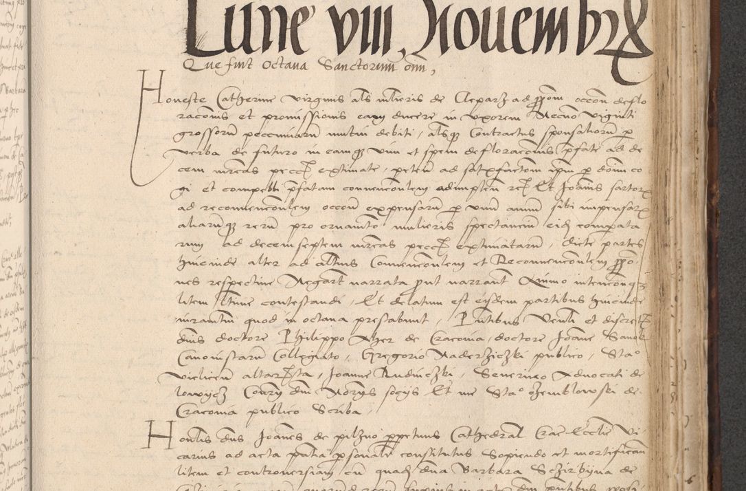 Zdjęcie nr 659 dla obiektu archiwalnego: INRI. Acta actorum, obligacionum et sentenciarum tam interlocutoriarum quam diffinitivarum coram reverendo patre ac egregio viro domino Jacobo Erciss[o]wski decretorum doctorem, canonico et officiali generali Cracoviensi ad annum Domini 1528, indicionem primam, pontificatus sanctissimi in Christo patris et domini domini Clementis divina probidendcia pape seprtimi, annum quintum, per Stanislaum de Mordi legalem consistorii notarium omine felici inchoantur