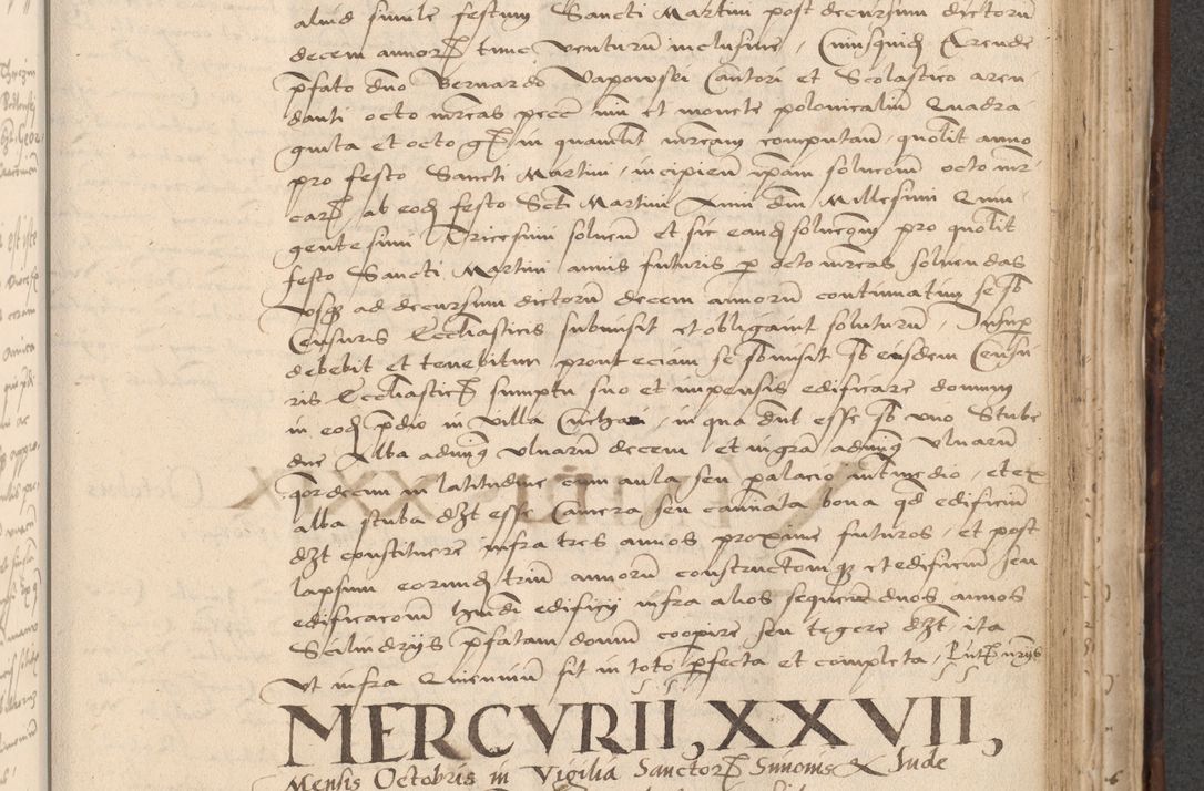 Zdjęcie nr 647 dla obiektu archiwalnego: INRI. Acta actorum, obligacionum et sentenciarum tam interlocutoriarum quam diffinitivarum coram reverendo patre ac egregio viro domino Jacobo Erciss[o]wski decretorum doctorem, canonico et officiali generali Cracoviensi ad annum Domini 1528, indicionem primam, pontificatus sanctissimi in Christo patris et domini domini Clementis divina probidendcia pape seprtimi, annum quintum, per Stanislaum de Mordi legalem consistorii notarium omine felici inchoantur