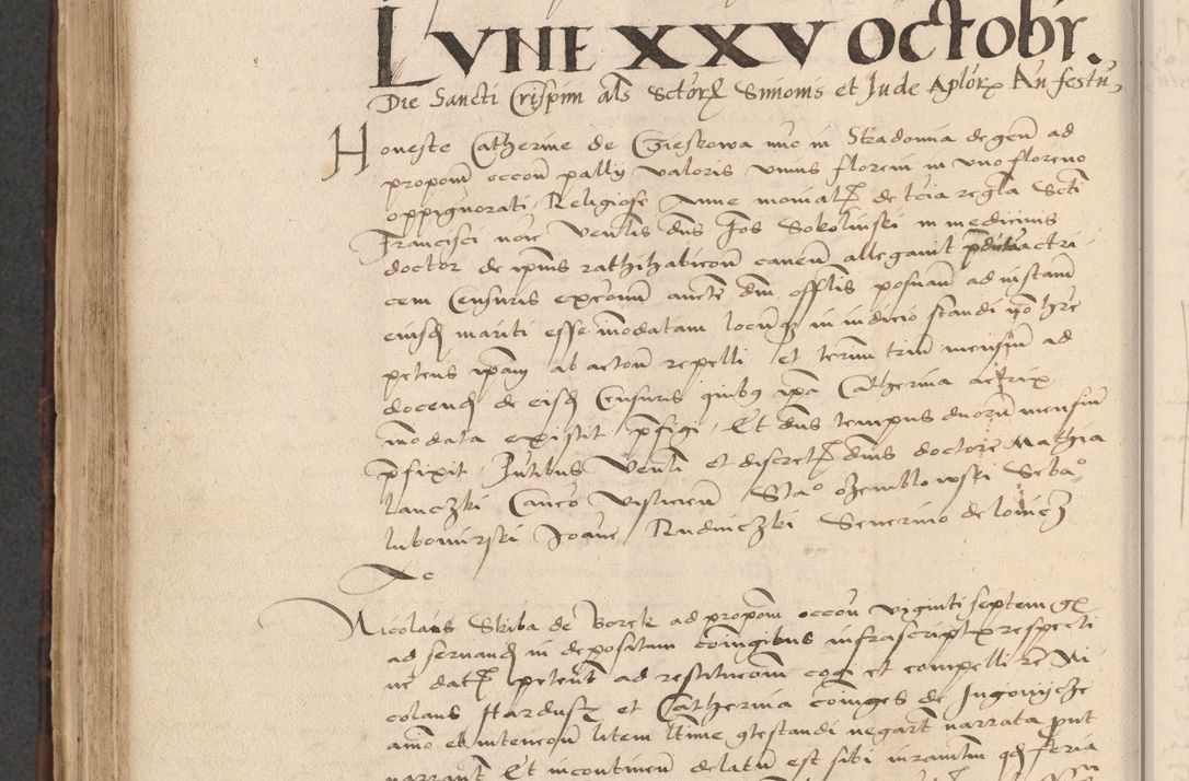 Zdjęcie nr 634 dla obiektu archiwalnego: INRI. Acta actorum, obligacionum et sentenciarum tam interlocutoriarum quam diffinitivarum coram reverendo patre ac egregio viro domino Jacobo Erciss[o]wski decretorum doctorem, canonico et officiali generali Cracoviensi ad annum Domini 1528, indicionem primam, pontificatus sanctissimi in Christo patris et domini domini Clementis divina probidendcia pape seprtimi, annum quintum, per Stanislaum de Mordi legalem consistorii notarium omine felici inchoantur